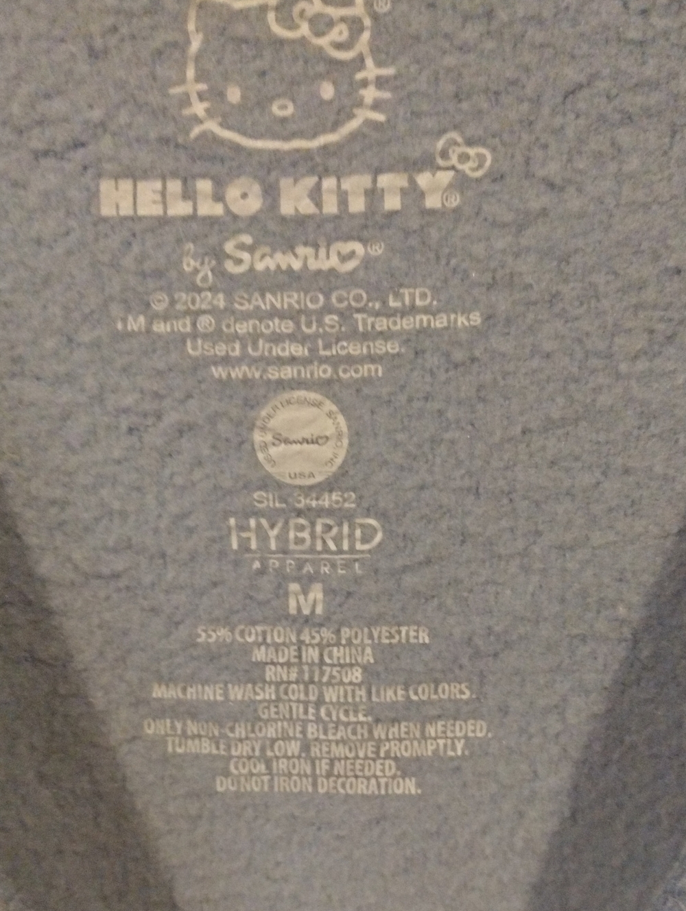 Hello Kitty Light Blue Sweatshirt with Red Heart Graphic. Medium. Women's. - Picture 3 of 3